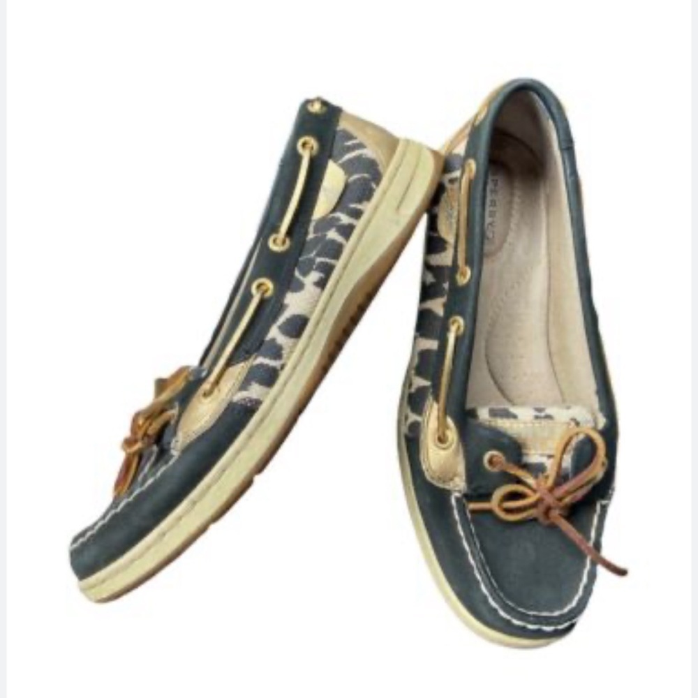 SPERRY topsides navy and animal print boat shoes moccasins